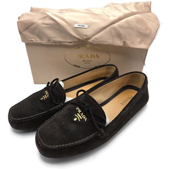 Prada Women’s Loafers Ebano Brown Suede Scamosciato Driving Shoes Itialian - Picture 2 of 16